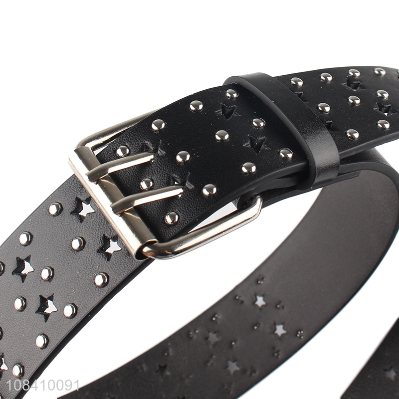 Wholesale women hollowed-out waist belt rivet pu leather punk belt