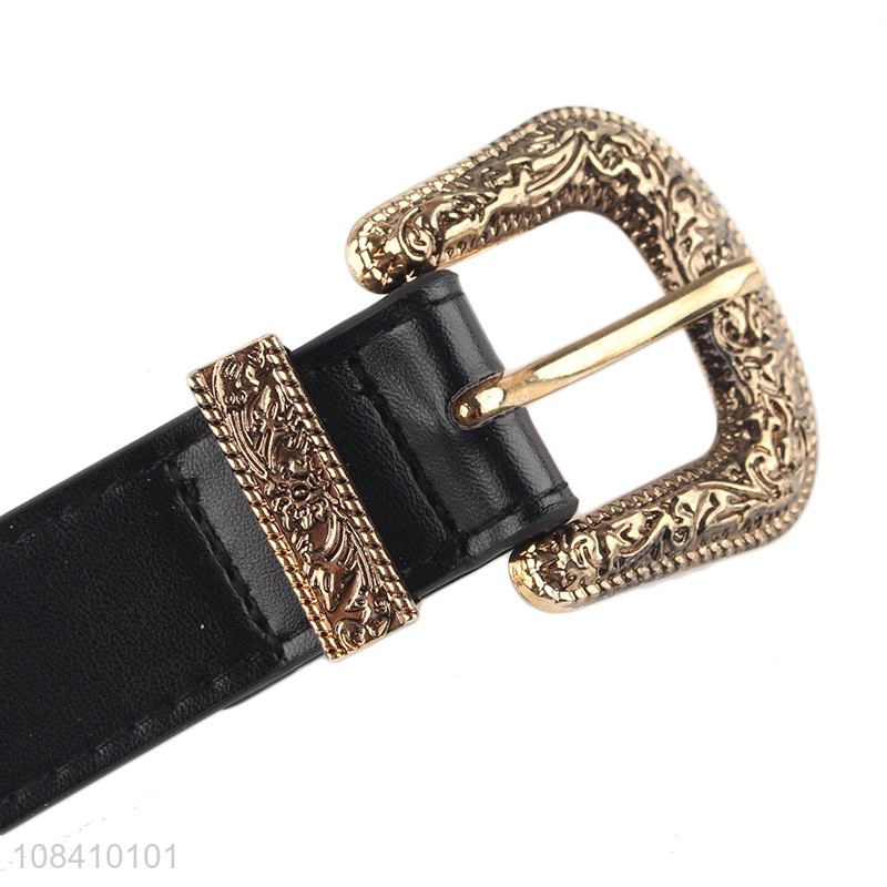 New arrival women belts pu leather waist belt with unique western buckle