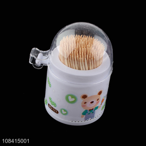 China OEM 200 pieces bamboo tootpicks with dust-proof cartoon storage box