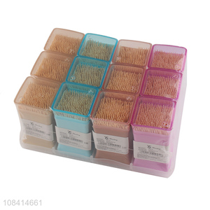Wholesale 200 pieces natural bamboo toothpicks with reusable toothpick holder