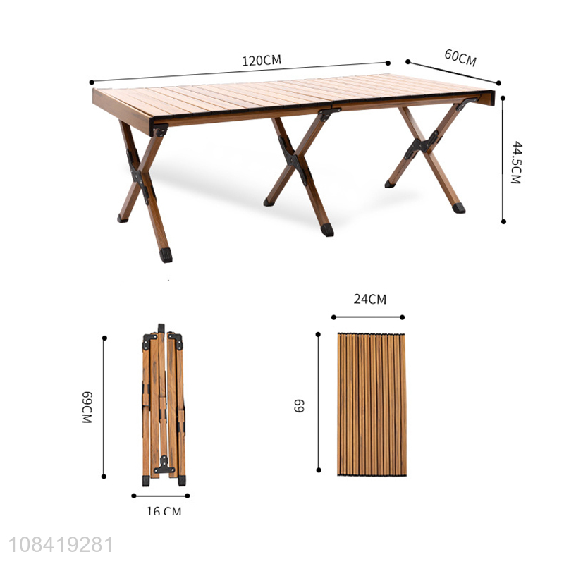 Top quality portable wood grain aluminum alloy folding table for camping