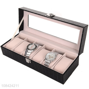 Wholesale 6 slots watch box crocodile grain pu leather watch case