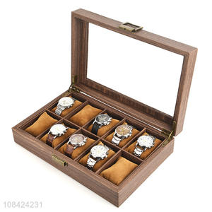 Hot sale wood grain faux leather watch box 10 slots watch case