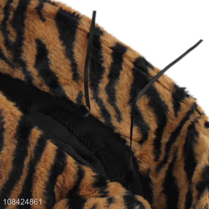 Hot sale winter warm hat leopard print plush bucket hat for women