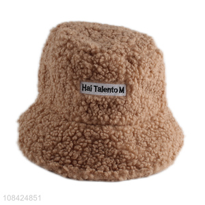 Wholesale solid color polyester sherpa bucket hat unisex winter hats