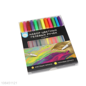 Hot sale 12pcs colored gel pens neon color gel ink pens school supplies