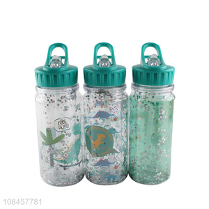 Wholesale portable double walled plastic water bottle with silicone straw