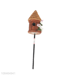 Good quality resin house figurine with stick for outdoor lawn decor