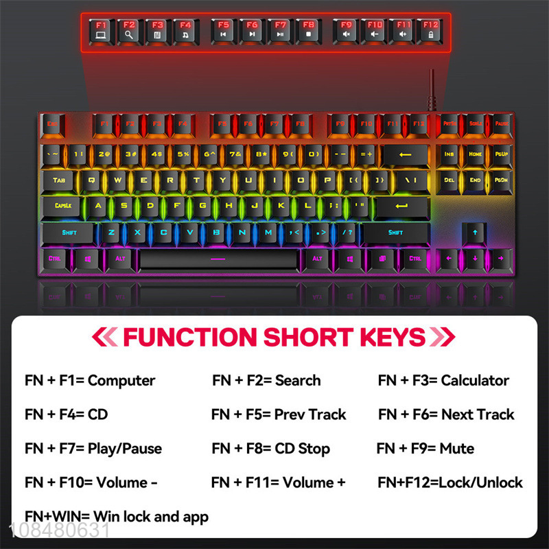 Hot selling 87 keys wired RGB backlight anti-ghosting mechanical keyboard