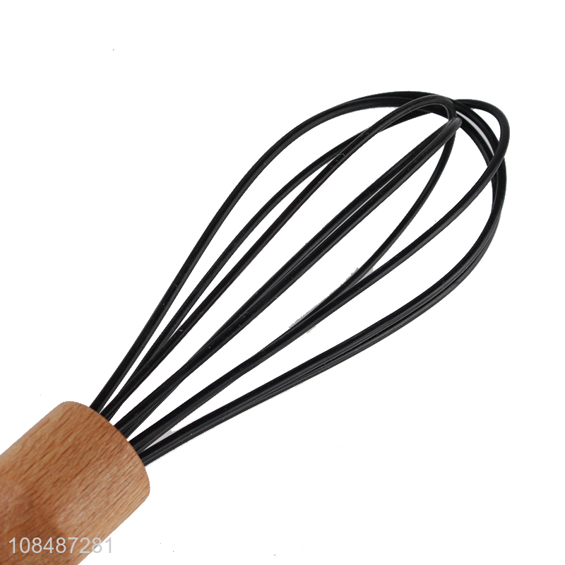 Wholesale kitchen gadgets manual silicone egg whisk with wooden rubber handle