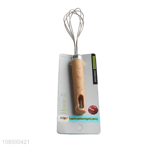New products stainless steel egg beater with wood grain handle for cooking
