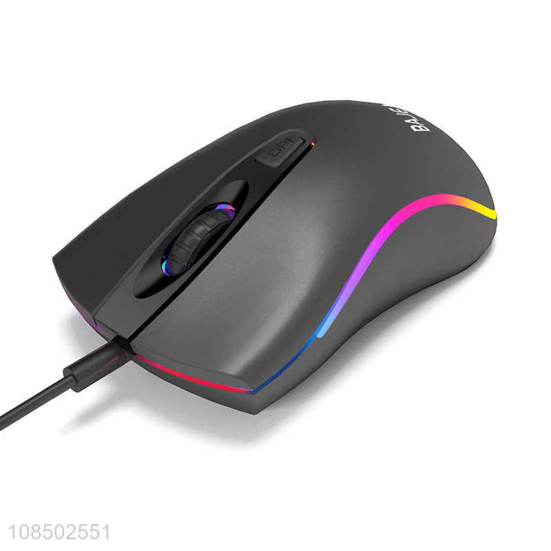 Wholesale 4 buttons wired gaming mouse with colorful light for PC and laptop