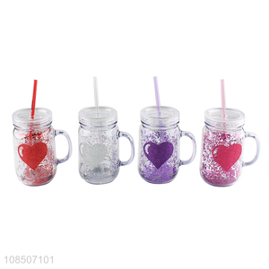 High quality plastic water cup water mug with handle and straw