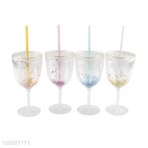 China wholesale plastic transparent 350ml straw water cup with lids