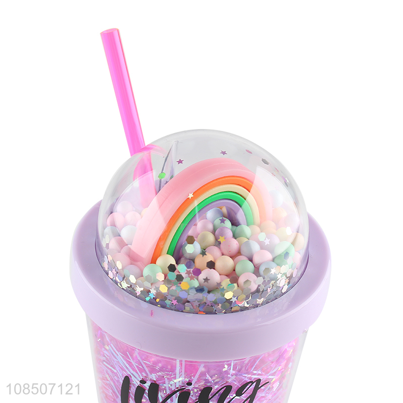 China factory colorful plastic straw water cup mug with lid