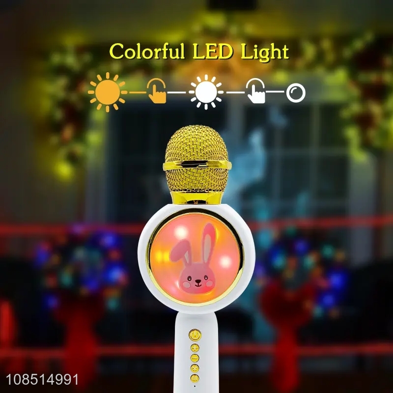 Wholesale portable kids wireless karaoke microphone with speaker & led light