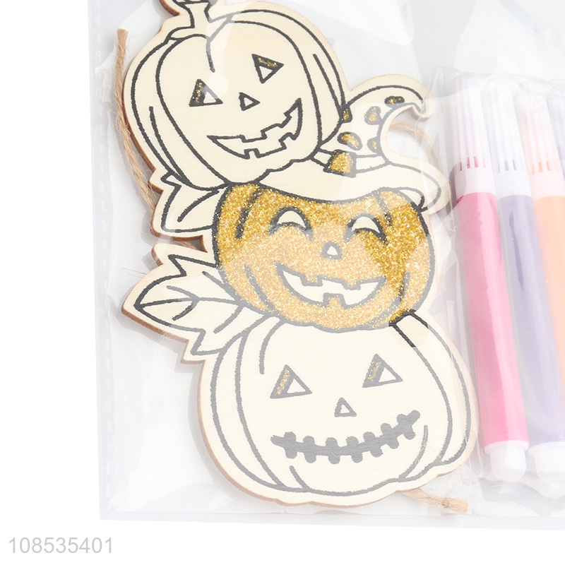 Hot selling DIY painting wooden hanging Halloween ornament set
