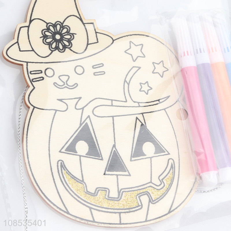 Hot selling DIY painting wooden hanging Halloween ornament set