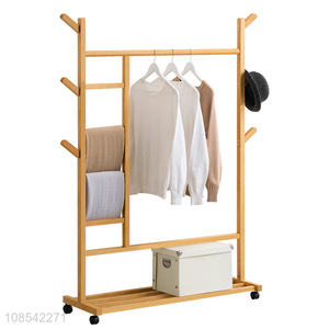 Wholesale entryway bedroom rolling bamboo clothes racks garment rack