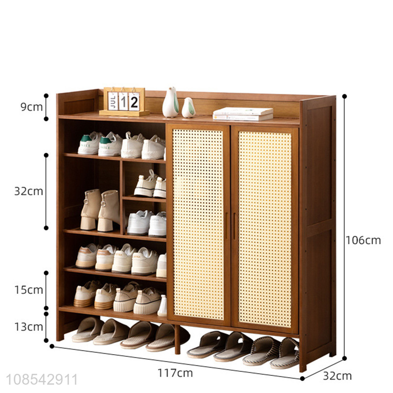 Factory supply bamboo shoe storage cabinet shoe rack with rattan door