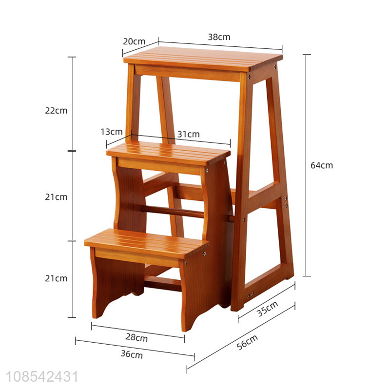 Wholesale multi-function 3-step wooden ladder chair folding stool