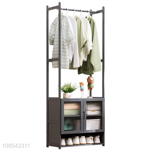Wholesale free standing bamboo garment rack storage oragnizer for bedroom