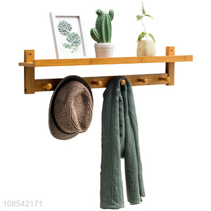 Hot selling simple wall mounted bamboo coat rack creative wall shelf