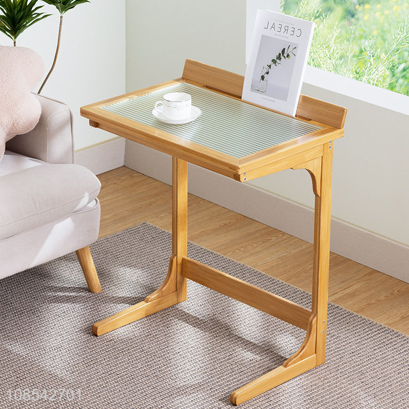 Factory supply bed sofa side table glass top bamboo corner table