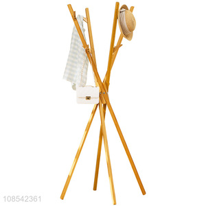 Wholesale space saving folding bamboo clothing rack stand hat tree