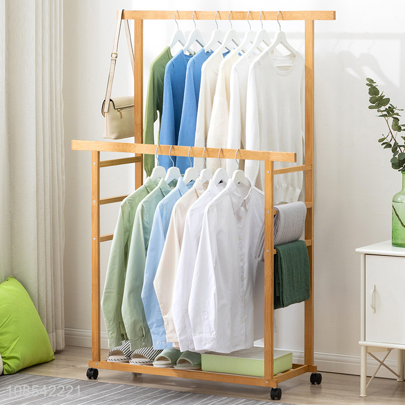 Bottom price multi-function rolling bamboo clothing rack garment rack