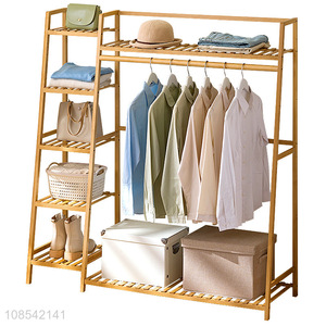 Wholesale multi-function bamboo clothing rack stand with storage shelves