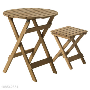 Wholesale outdoor portable folding solid wood dining table and stool set