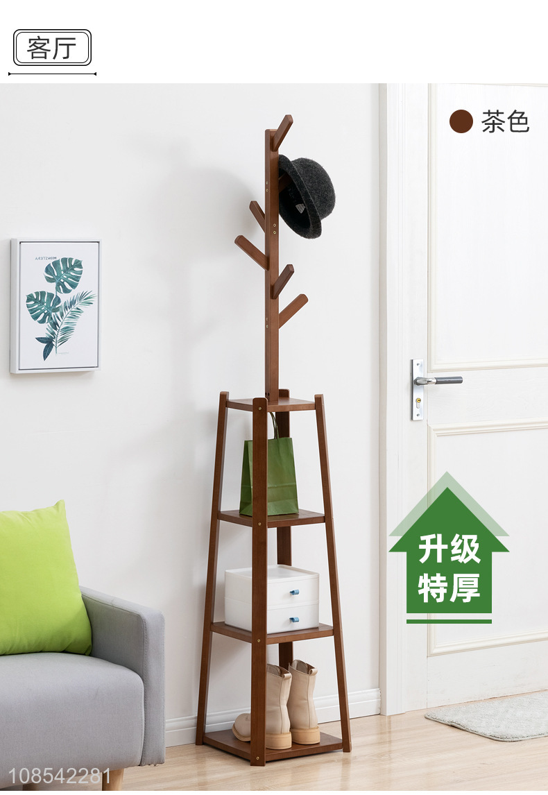 Wholesale simple space saving bamboo clothing rack stand with shelves