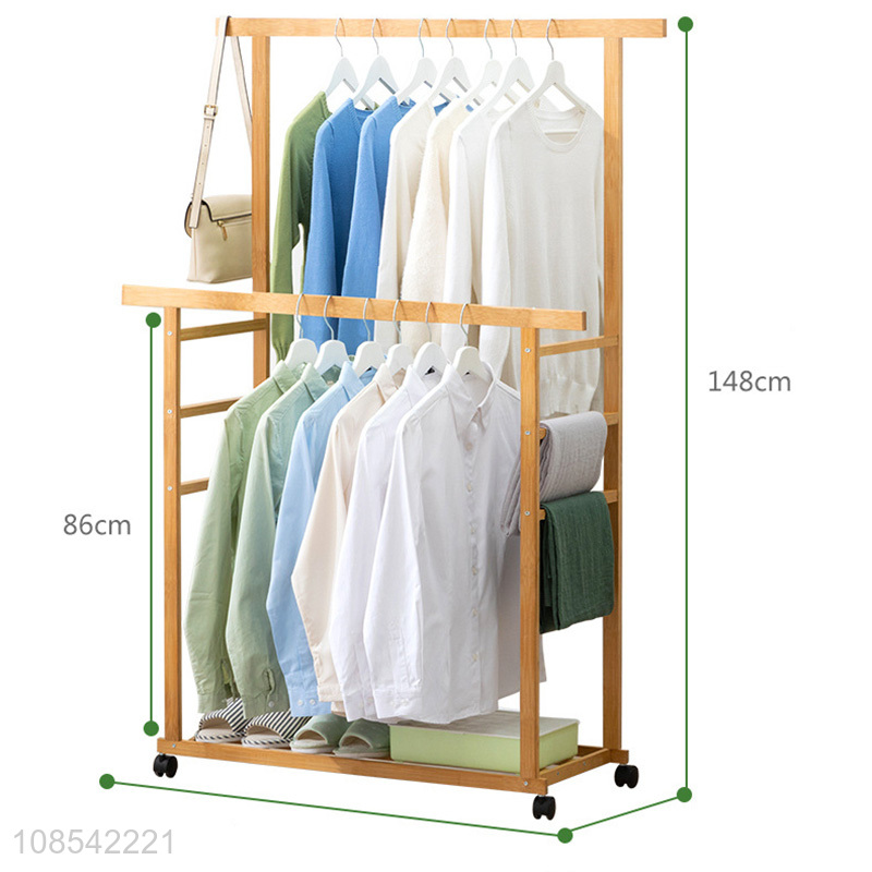 Bottom price multi-function rolling bamboo clothing rack garment rack