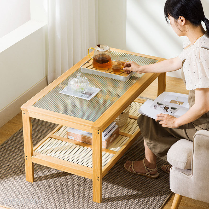 Wholesale solid wood frame glass top coffee table balcony table