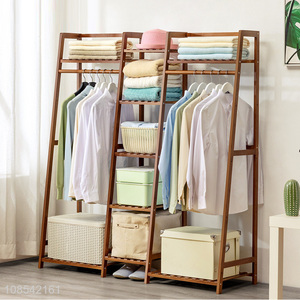 High quality multifunctional clothing rack bedroom bamboo coat rack