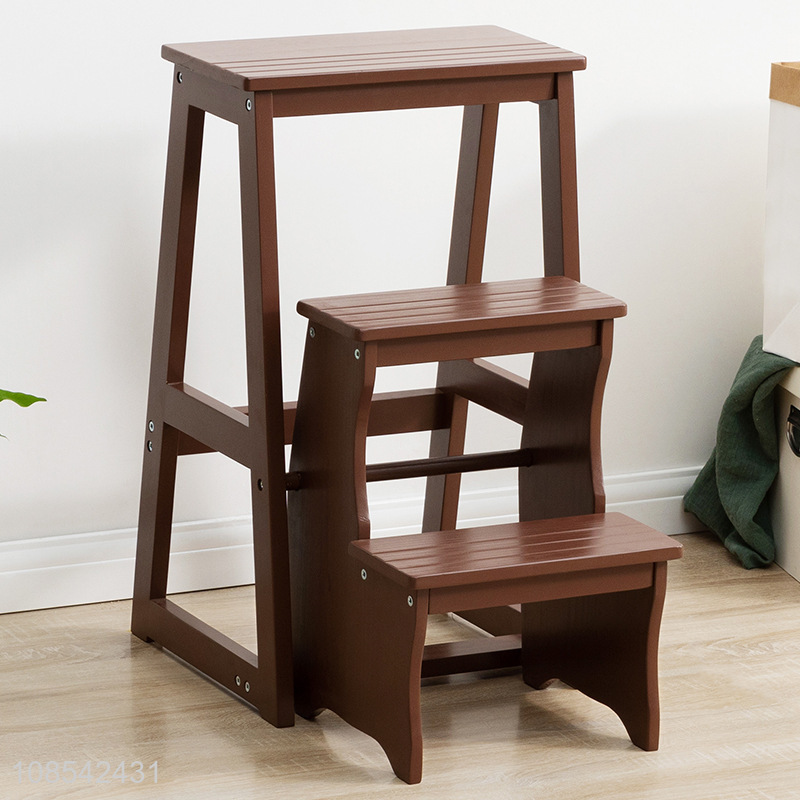 Wholesale multi-function 3-step wooden ladder chair folding stool