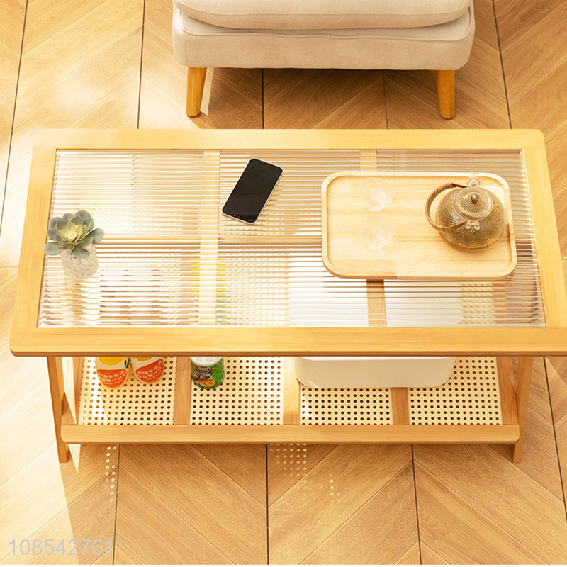 Wholesale luxury glass top bamboo tea table living room coffee table