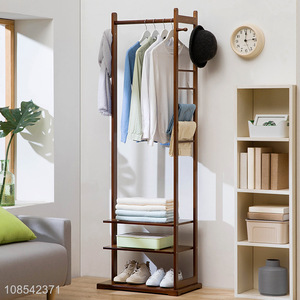 Good price multi-function bamboo garment rack with storage shelves