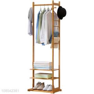 Wholesale multi-function floor standing bamboo clothing rack garment rack