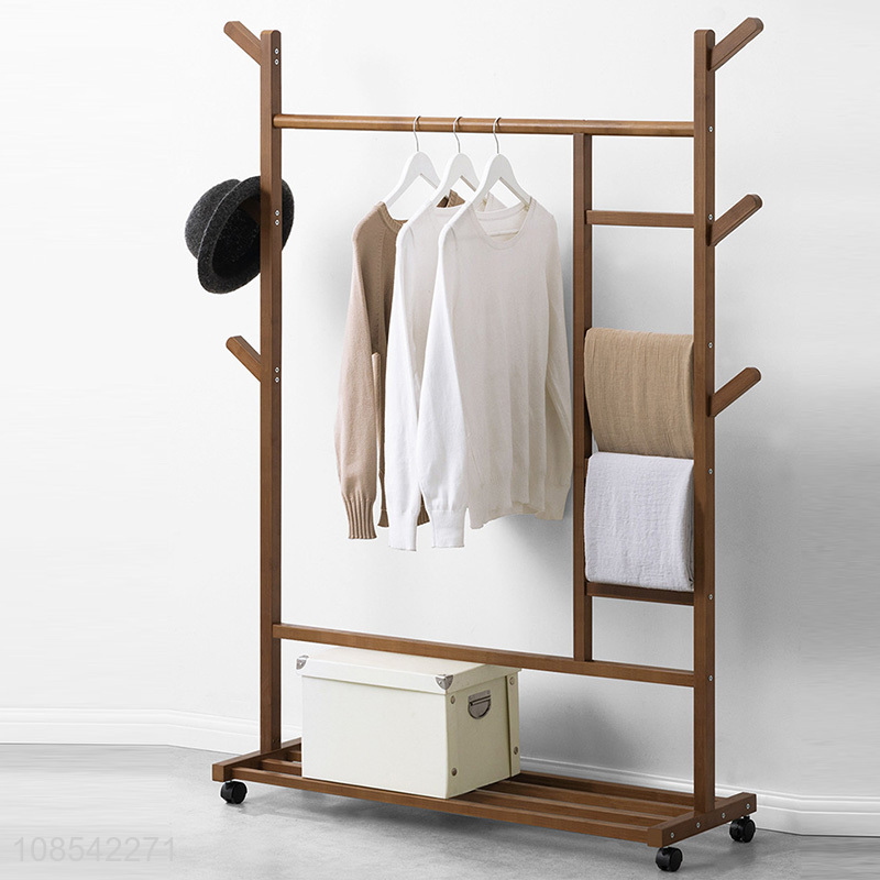 Wholesale entryway bedroom rolling bamboo clothes racks garment rack
