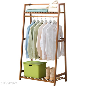 High quality multifunctional bamboo coat rack with 2-tier storage shelves