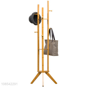 Hot selling simple free standing bamboo clothing rack stand hat tree