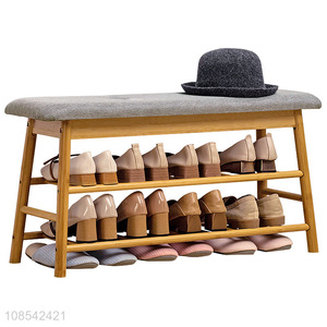Wholesale household multi-layered space saving bamboo shoe rack bench