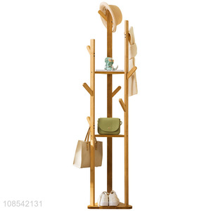 Wholesale bamboo coat rack clothing rack hat tree storage shelf