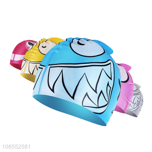 Hot selling cartoon design waterproof silicone swimming cap for kids