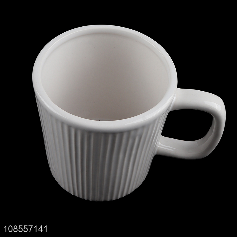 Wholesale white striped ceramic coffee cup and saucer set