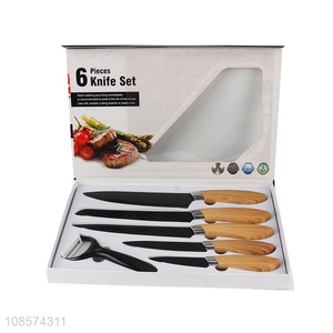 Popular design 6pcs kitchen knives set with chef knife, bread knife, cleaver, all-purpose knife, paring knife & peeler