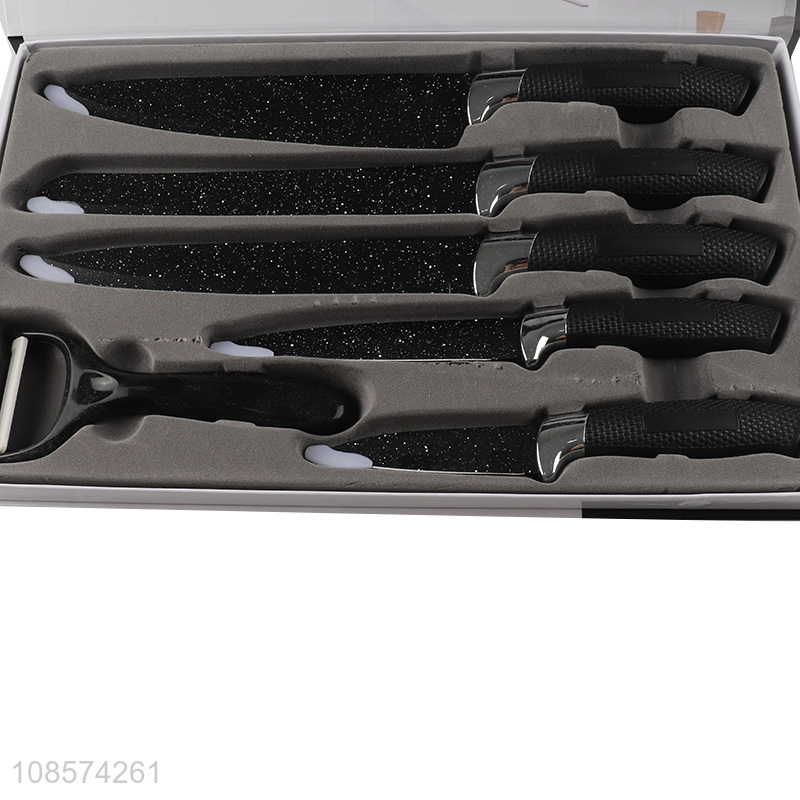 Best quality 6pcs kitchen knives set with chef knife, bread knife, cleaver, all-purpose knife, paring knife & peeler