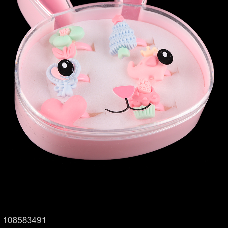 Good quality kids makeup toy cute cartoon rings in box for girls